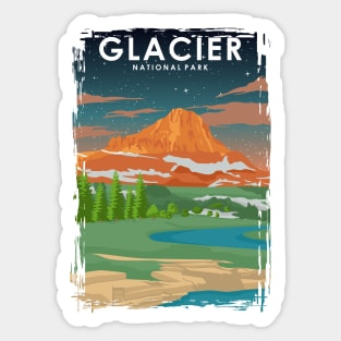 Glacier National Park at Night Vintage Minimal Retro Travel Poster Sticker